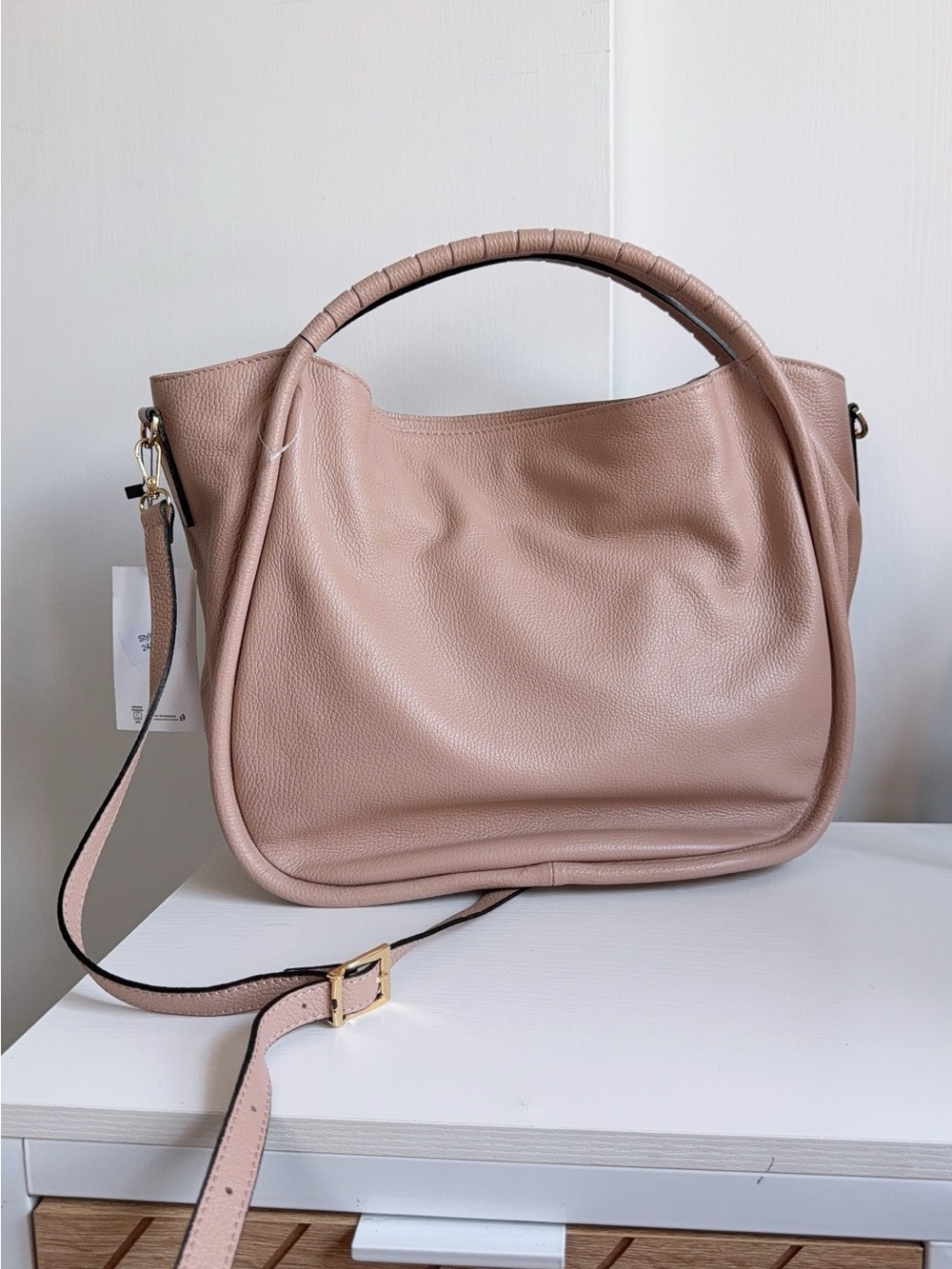 NWT Cheval Firenze Pebbled Leather Hobo Bag Made In Italy Taupe